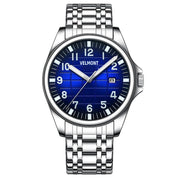 Steel watch with blue grid dial