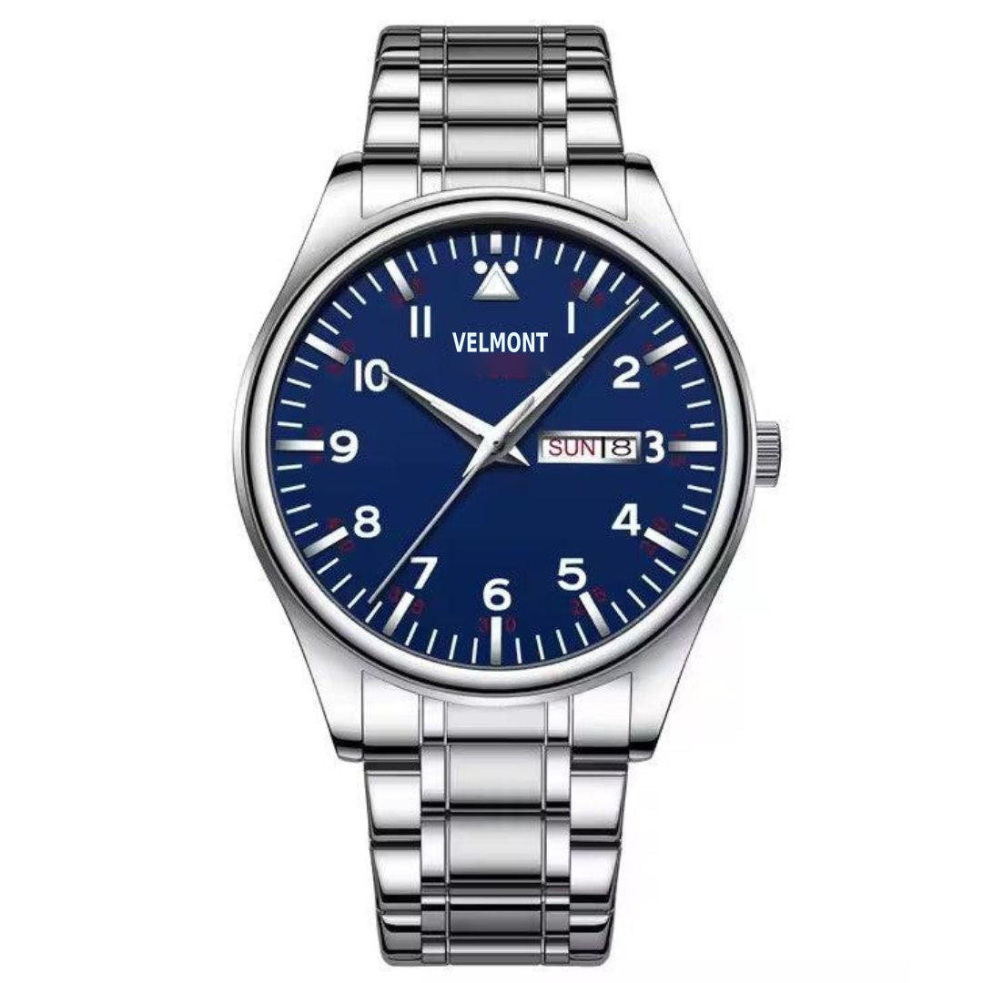 Steel watch with blue dial