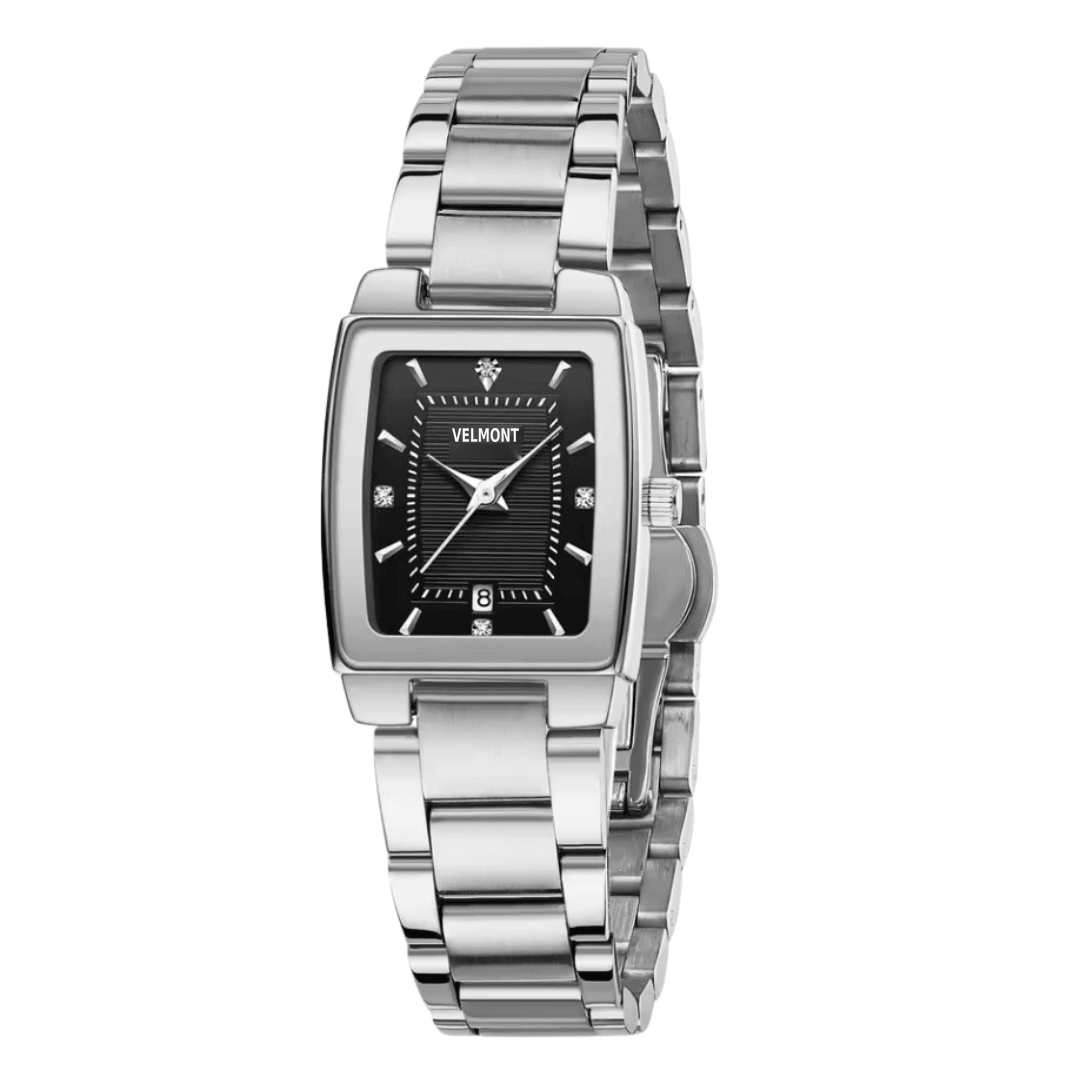 Steel watch with black dial