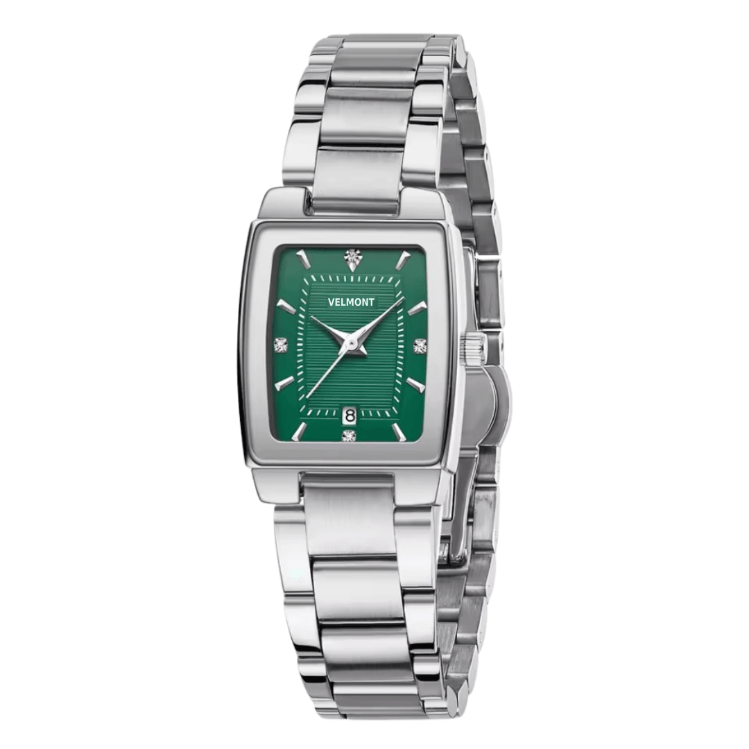 Steel watch with green dial