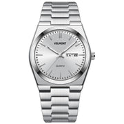 Steel watch with silver dial and integrated bracelet