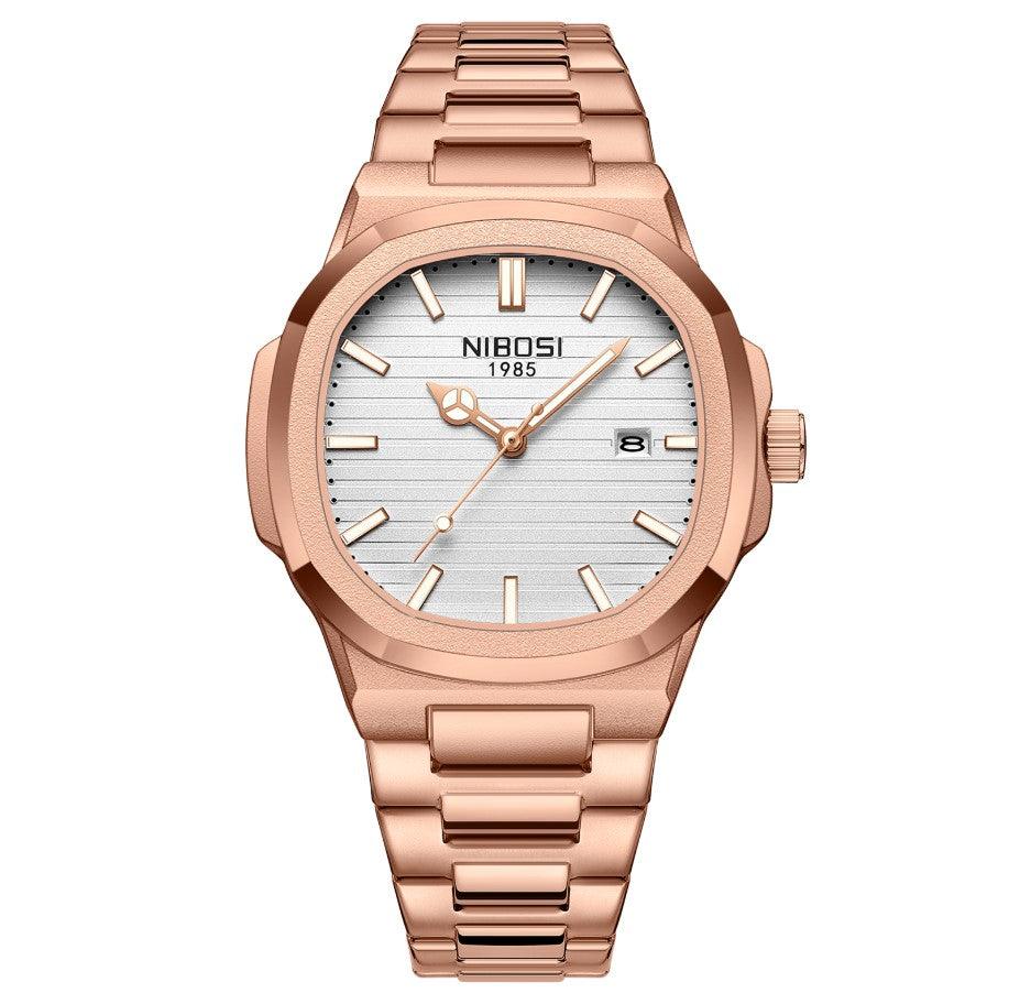 Rose gold-tone watch with white dial