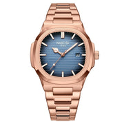 Rose gold-tone watch with blue dial