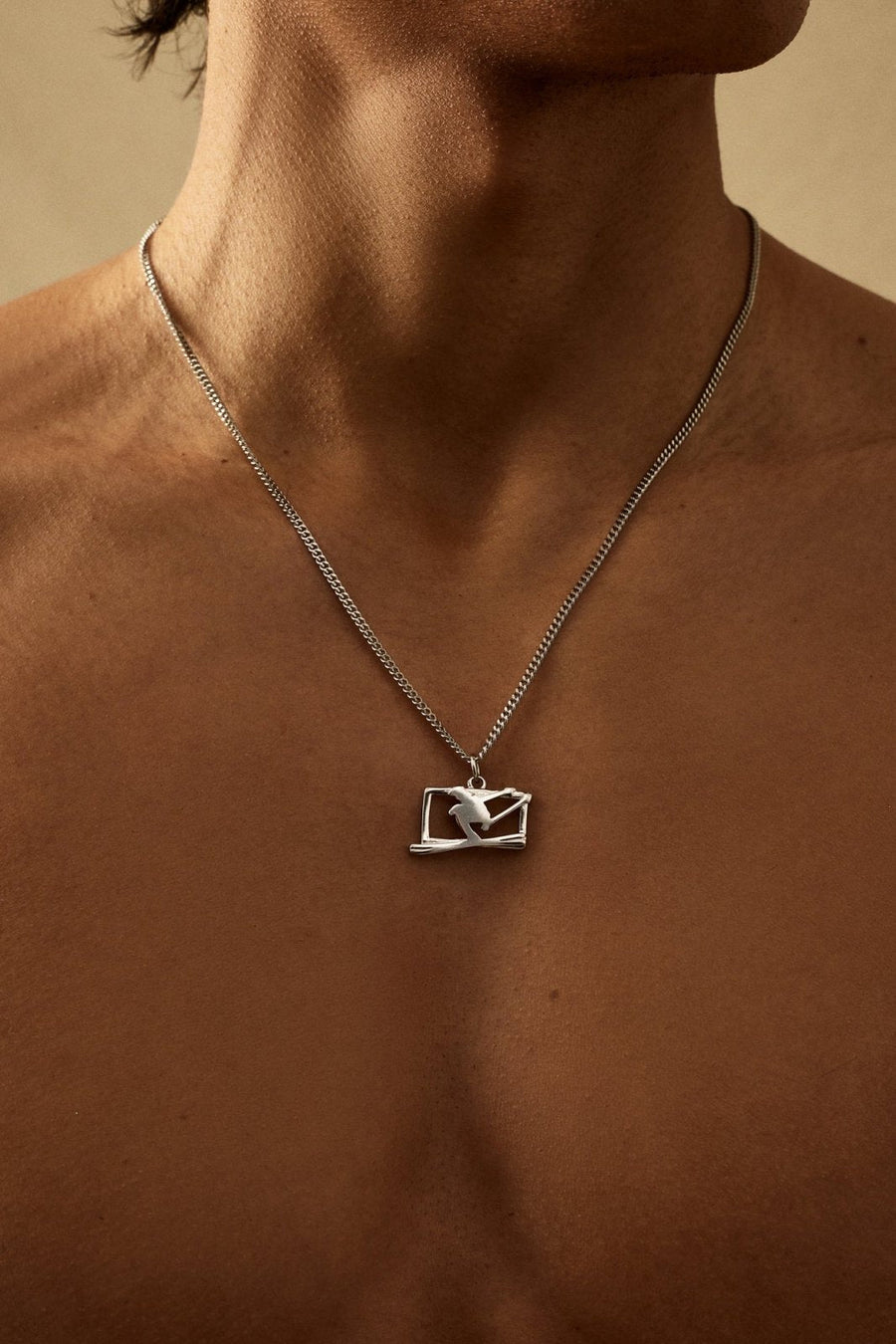 Silver-tone ski jumper pendant necklace, view 2 of 7