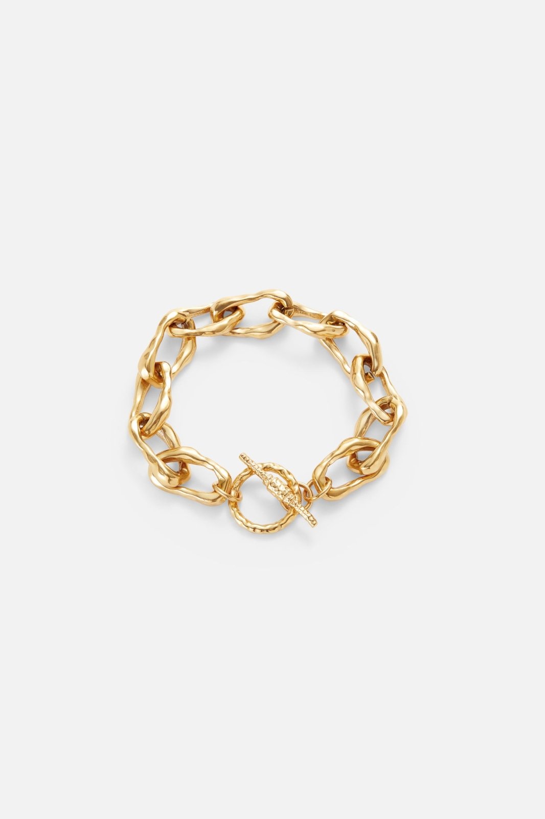 Gold-tone chunky oval link bracelet, front view on a light background