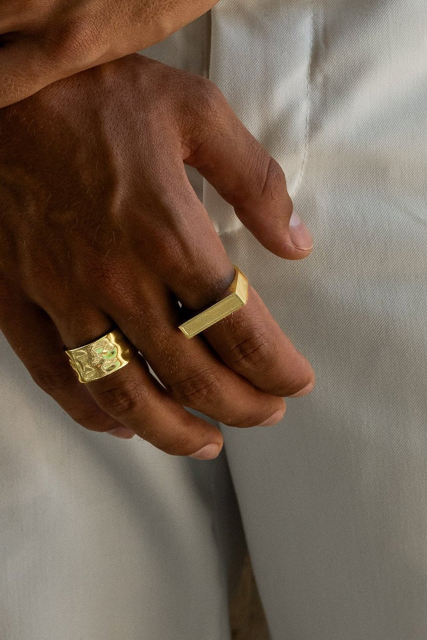 Gold-tone wide flat-top signet ring, view 4 of 4