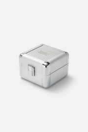Square silver-tone box shown on its own