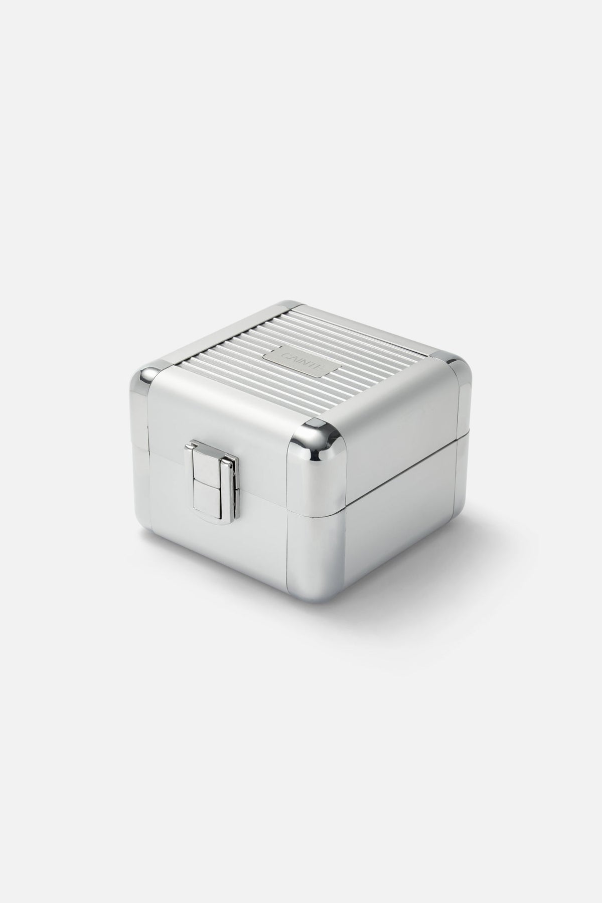 Square silver-tone box shown on its own