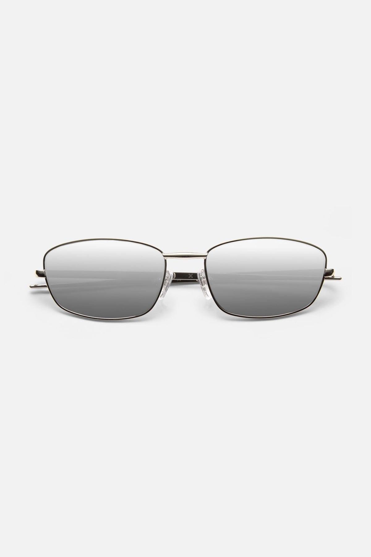 Silver-tone mirrored sunglasses, front view