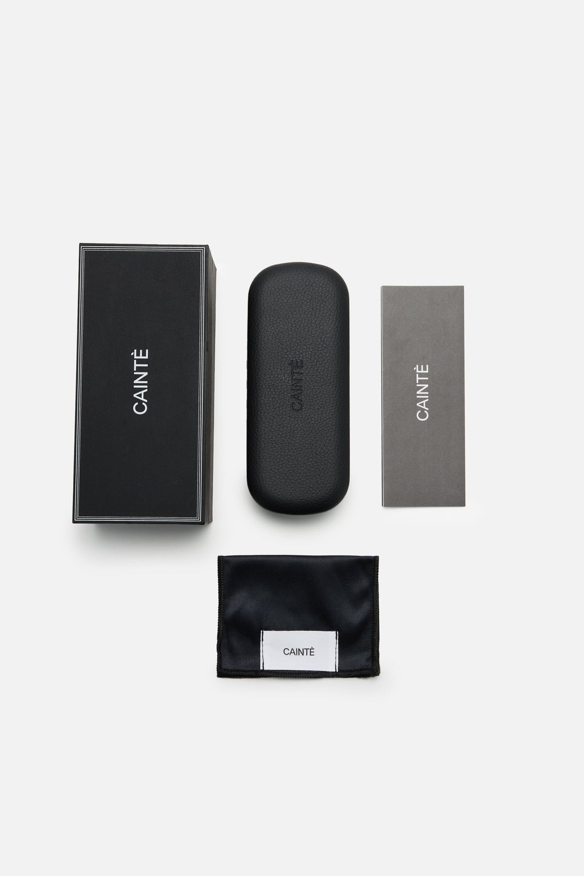 Sunglasses packaging: box, case, cloth and card