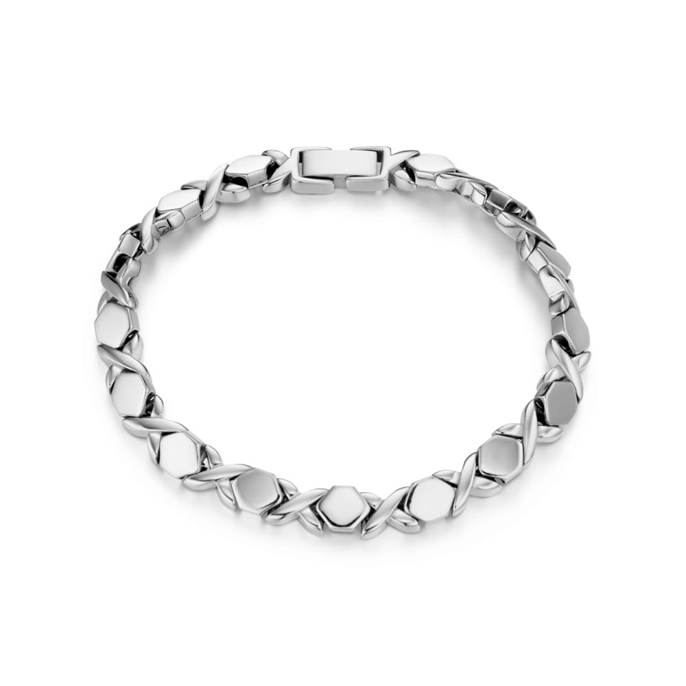 Silver-tone X and hexagon link bracelet