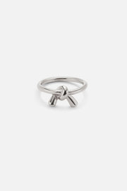 Silver-tone knot ring, front view