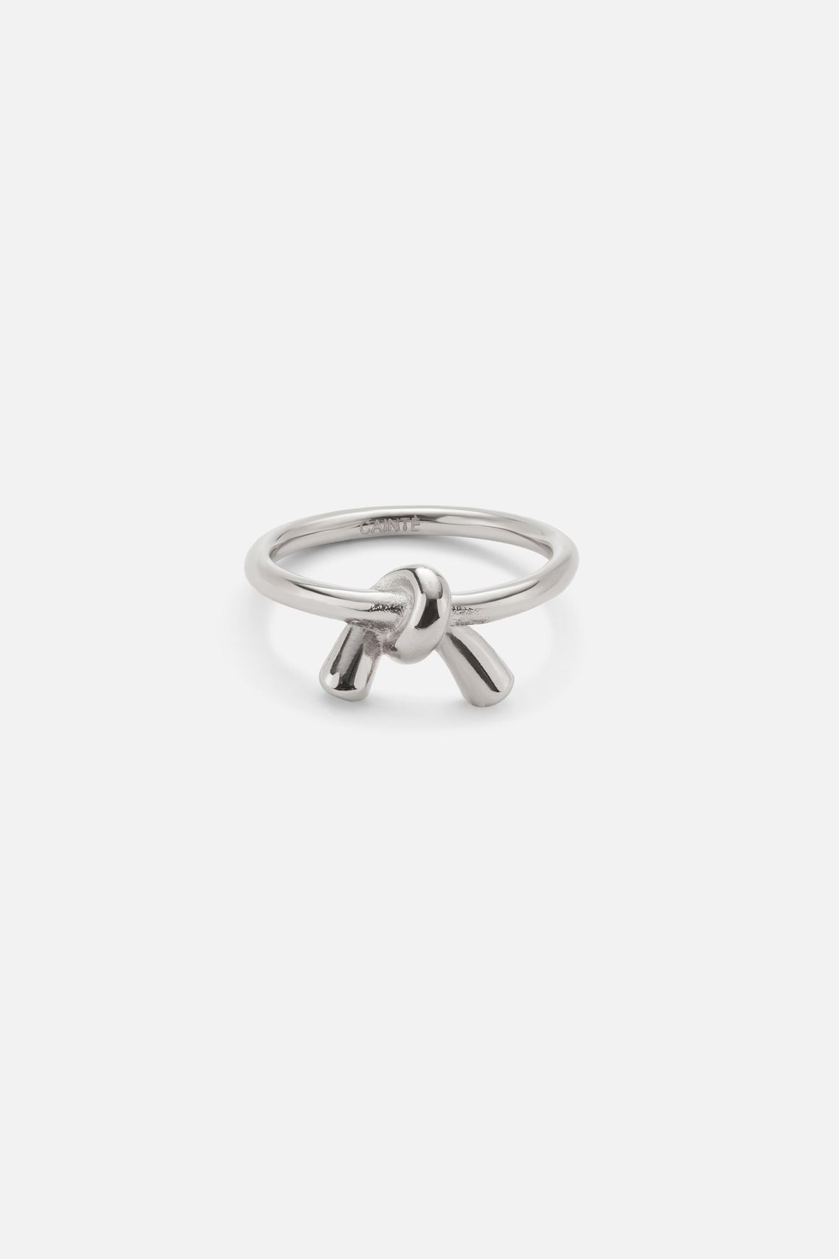 Silver-tone knot ring, front view
