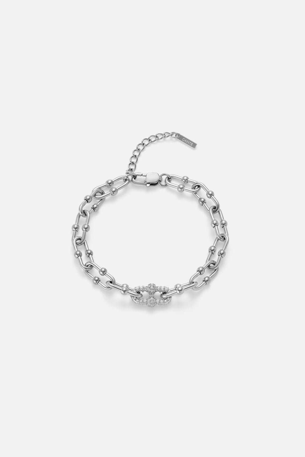 Silver-tone chunky textured link bracelet, front view on a light background