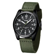 Black case field watch with black dial