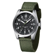Steel field watch with black dial