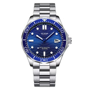 Steel watch with blue wave dial