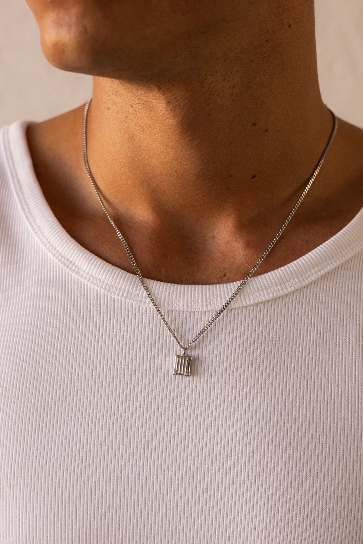 Silver-tone ridged tag pendant necklace, view 6 of 6