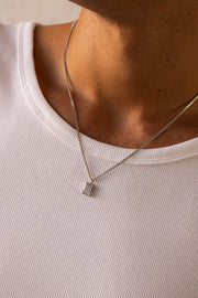 Silver-tone ridged tag pendant necklace, view 4 of 6