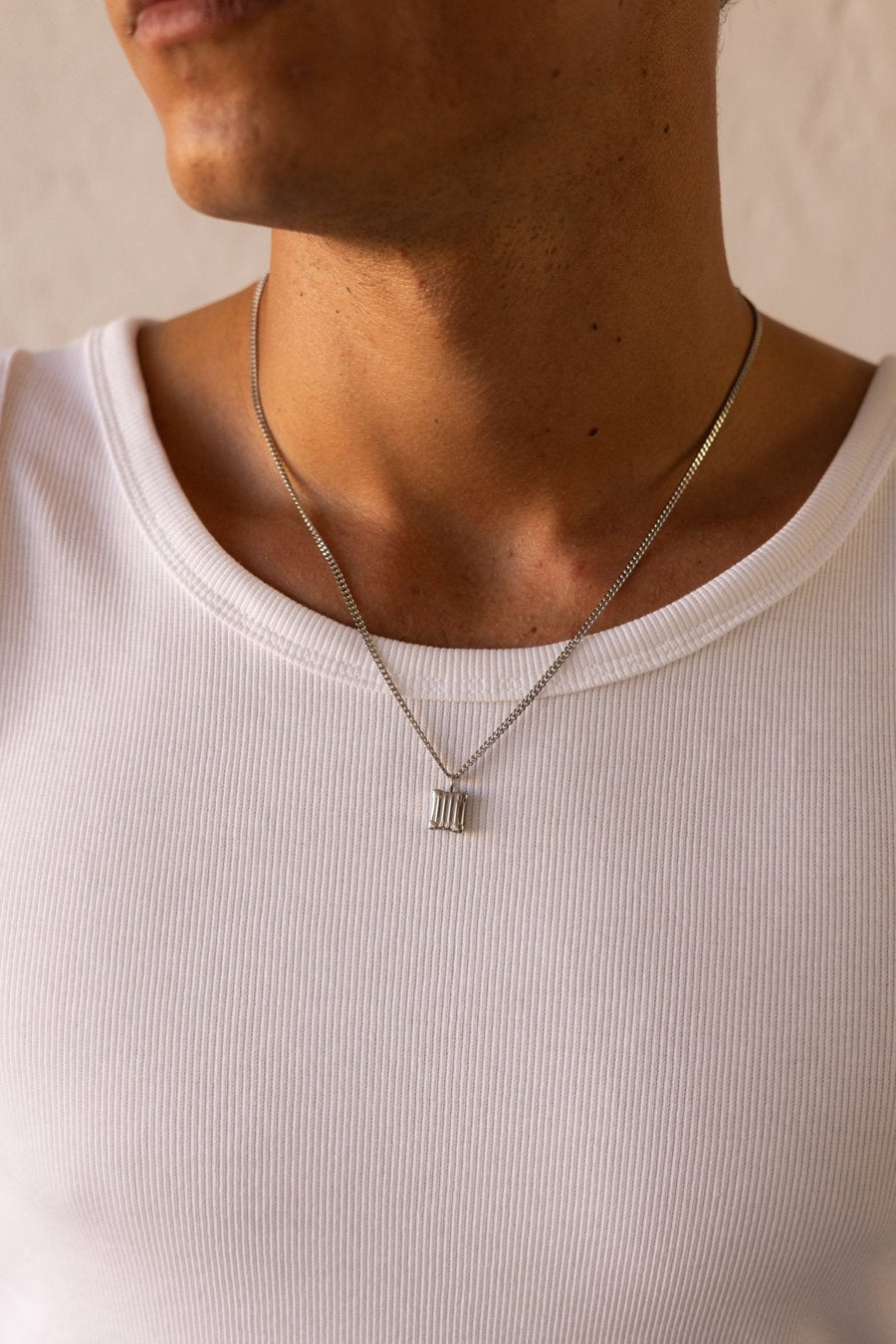 Silver-tone ridged tag pendant necklace, view 2 of 6