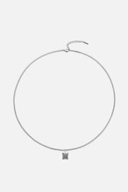 Silver-tone ridged tag pendant necklace, view 3 of 6