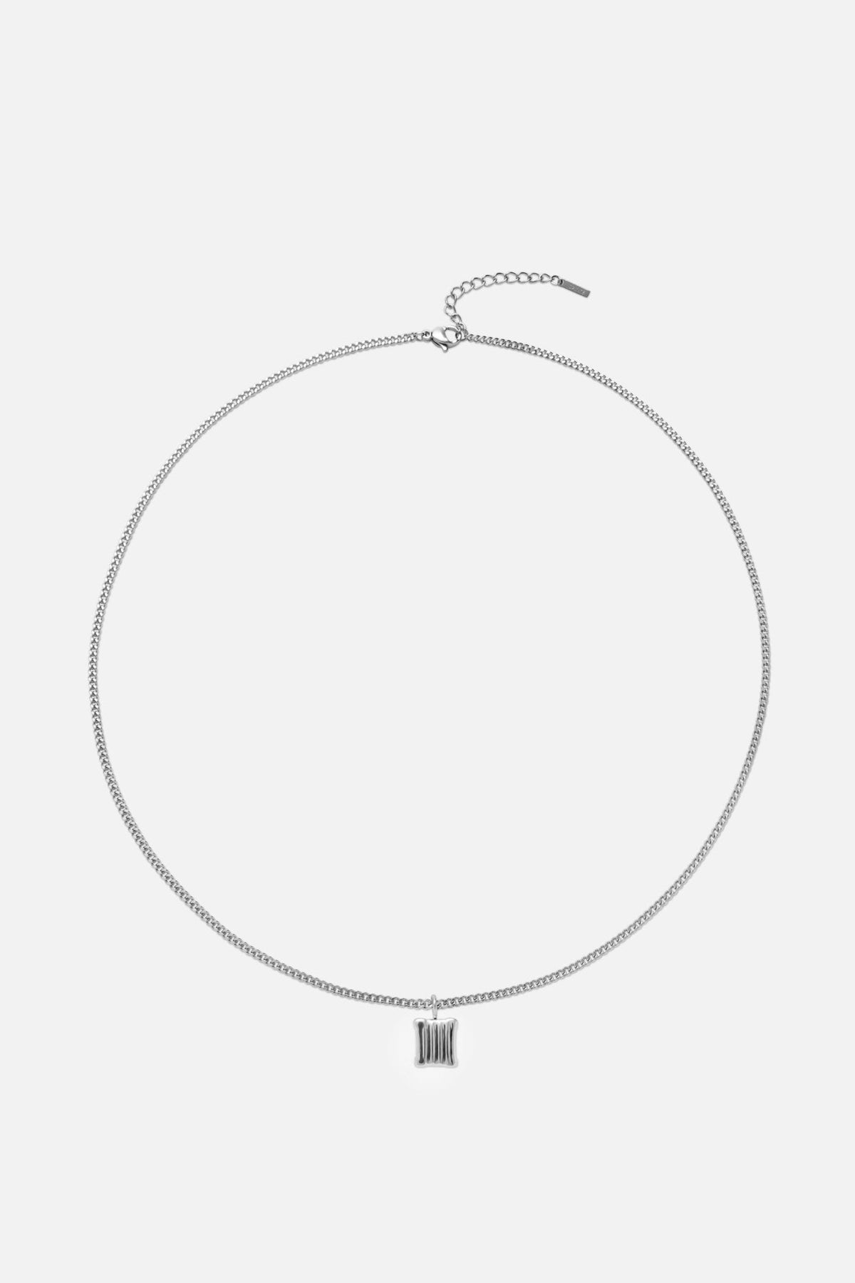 Silver-tone ridged tag pendant necklace, view 3 of 6
