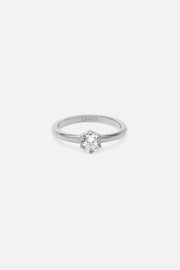 Silver-tone solitaire ring with a clear stone, view 3 of 6