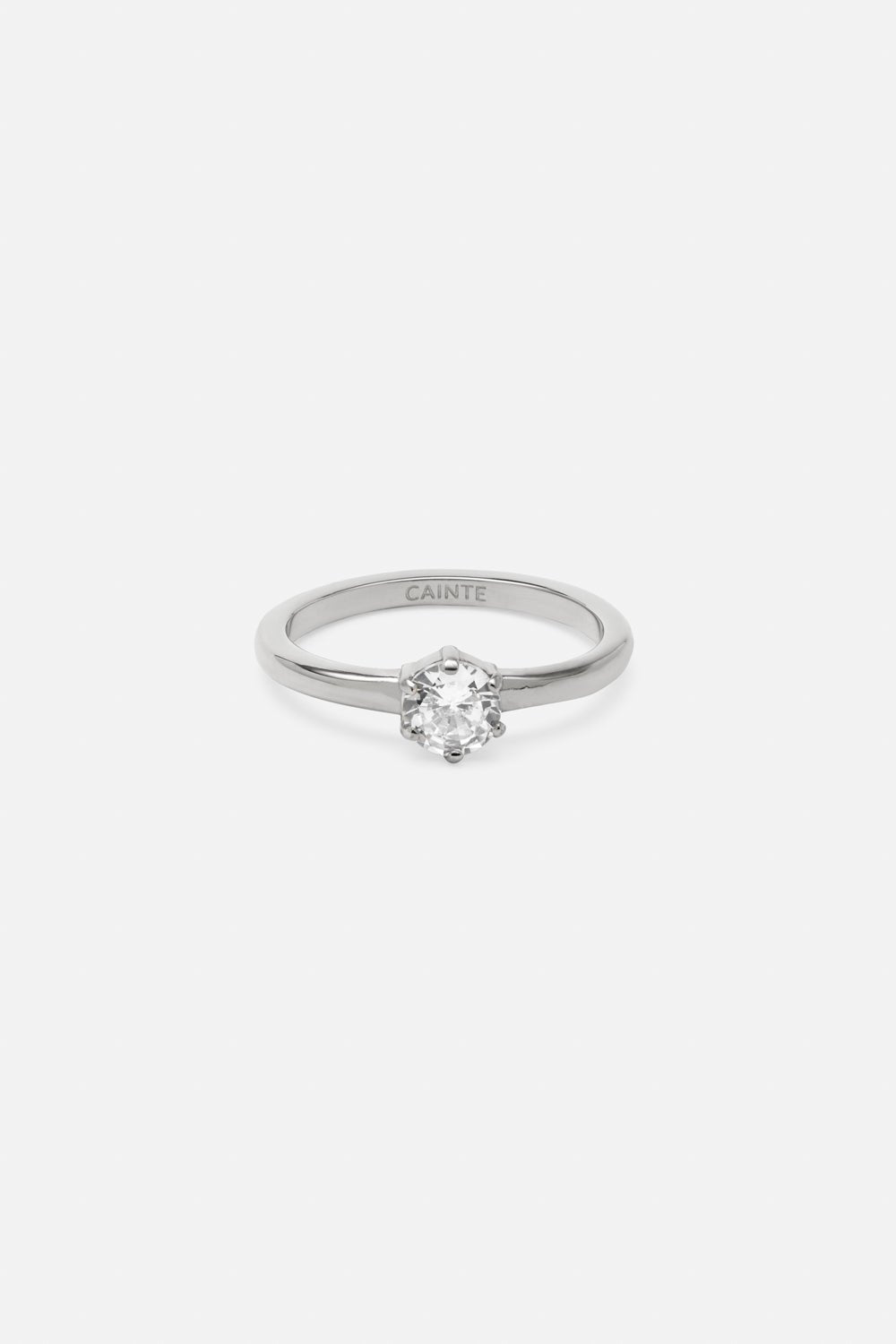 Silver-tone solitaire ring with a clear stone, view 3 of 6