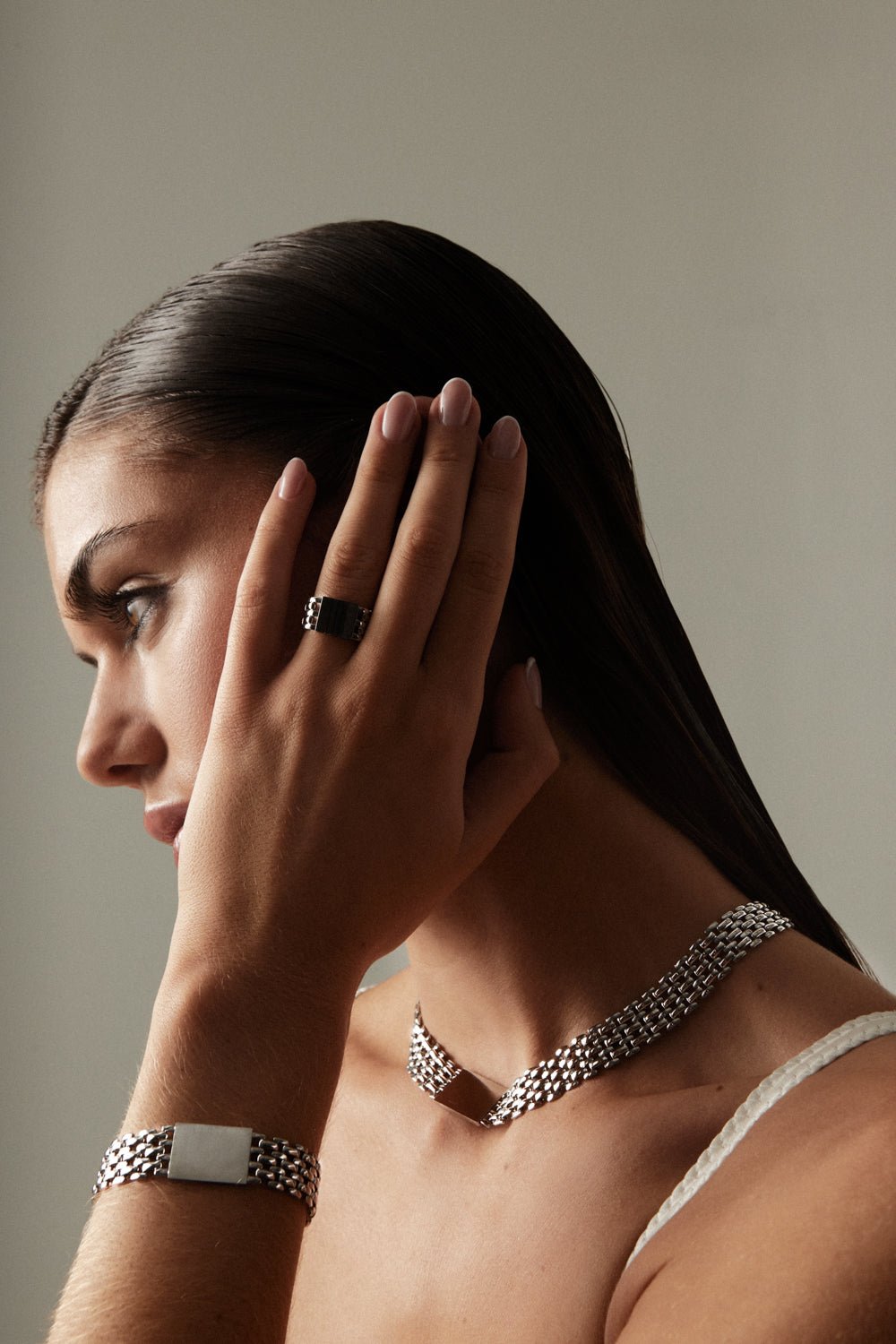 Silver-tone layered chain necklace, view 7 of 7