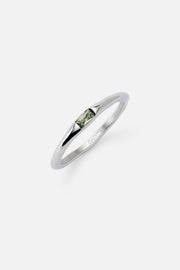 Thin ring at an angle showing the rectangular green stone